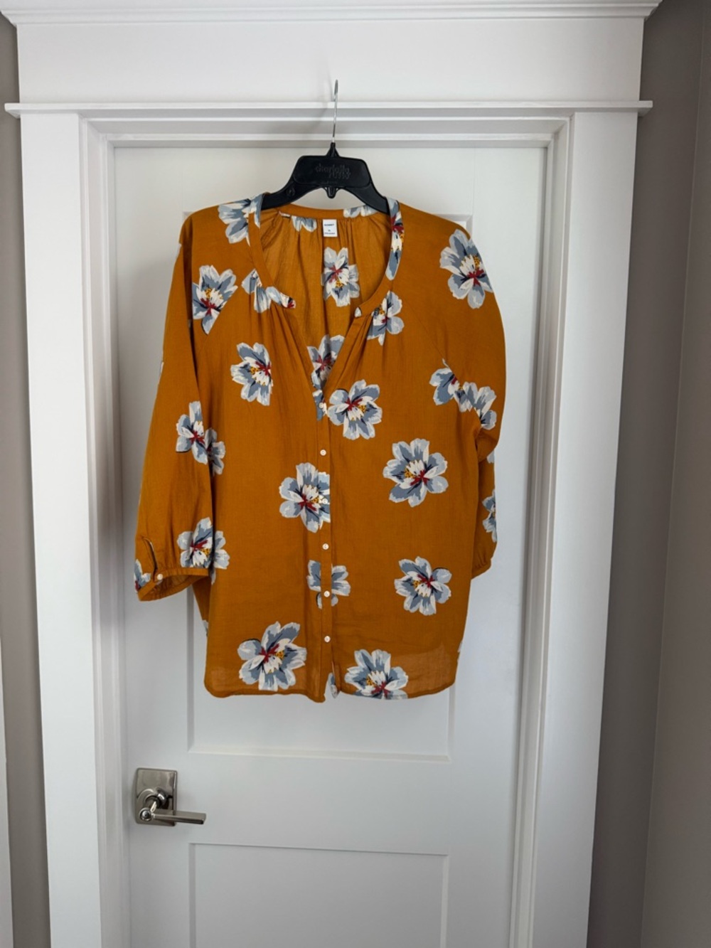 Old Navy Mustard Floral Button-Front Blouse